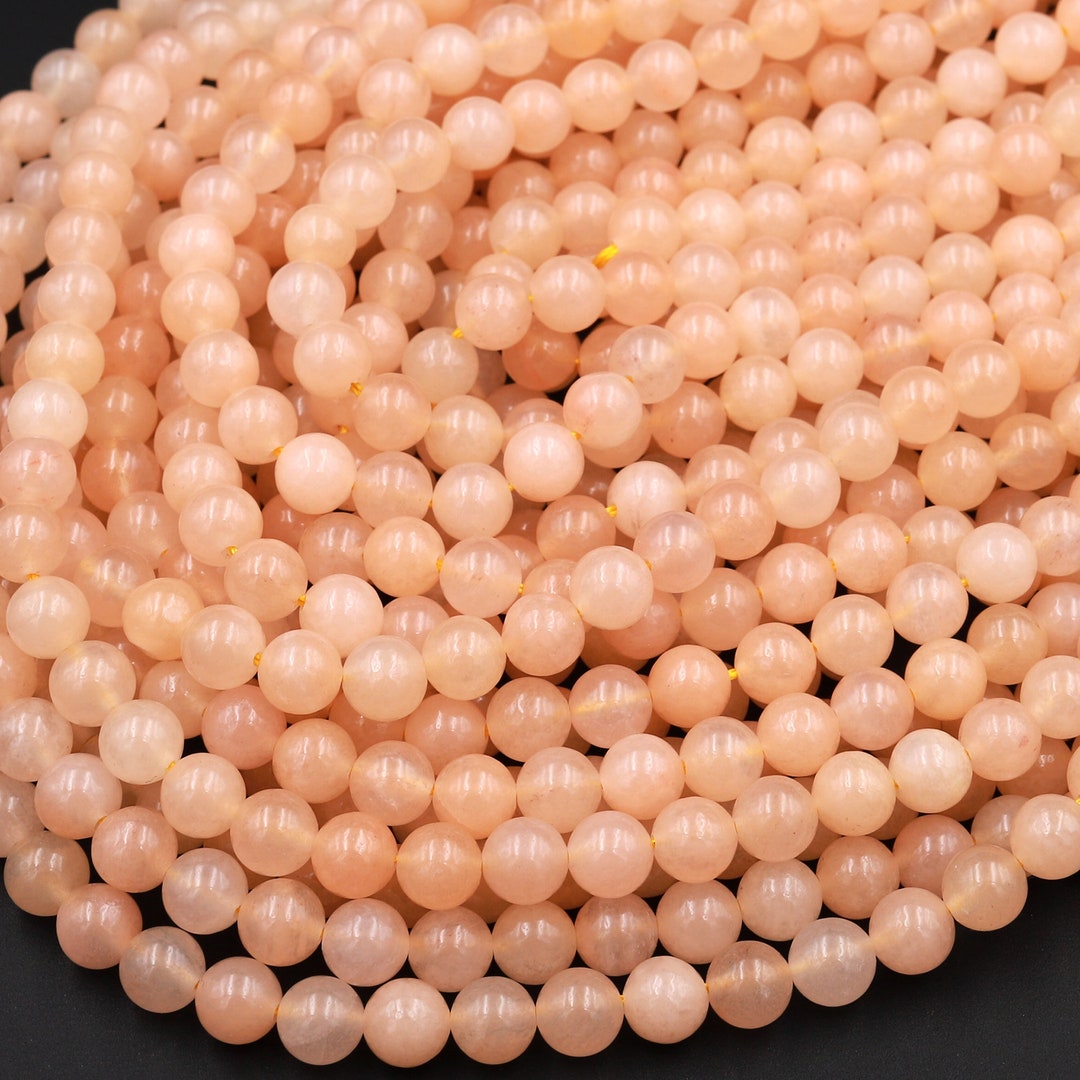 Natural Peach Chalcedony Smooth Round Beads 6mm 8mm 10mm Icy Soft
