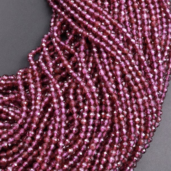 AAA Natural Purple Garnet From Mozambique Micro Faceted 2mm 3mm Round Gemstone Beads 15.5" Strand