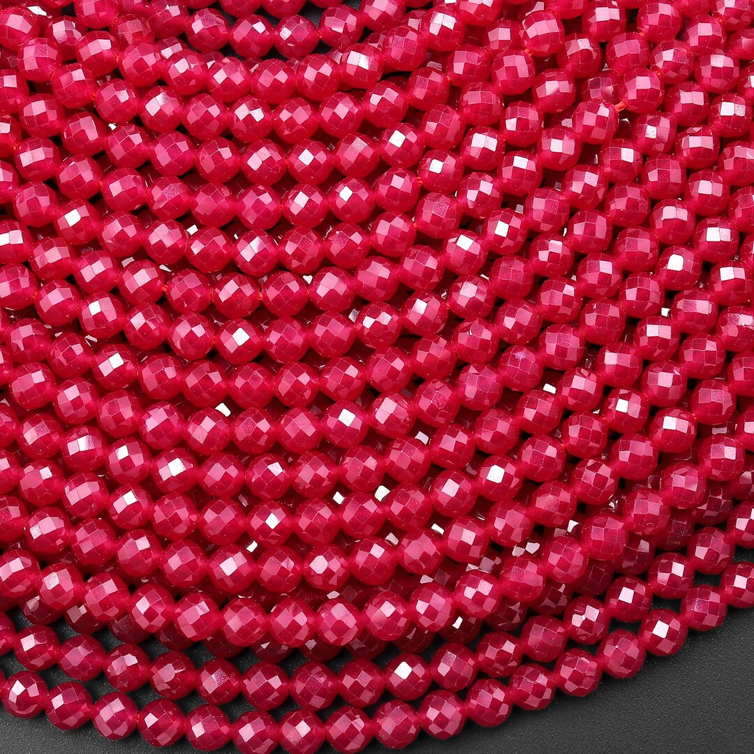 Lab Made Ruby Rod Faceted Lab-grown Red Ruby 2mm 3mm 4mm Round Gemstone Beads 15.5 ...