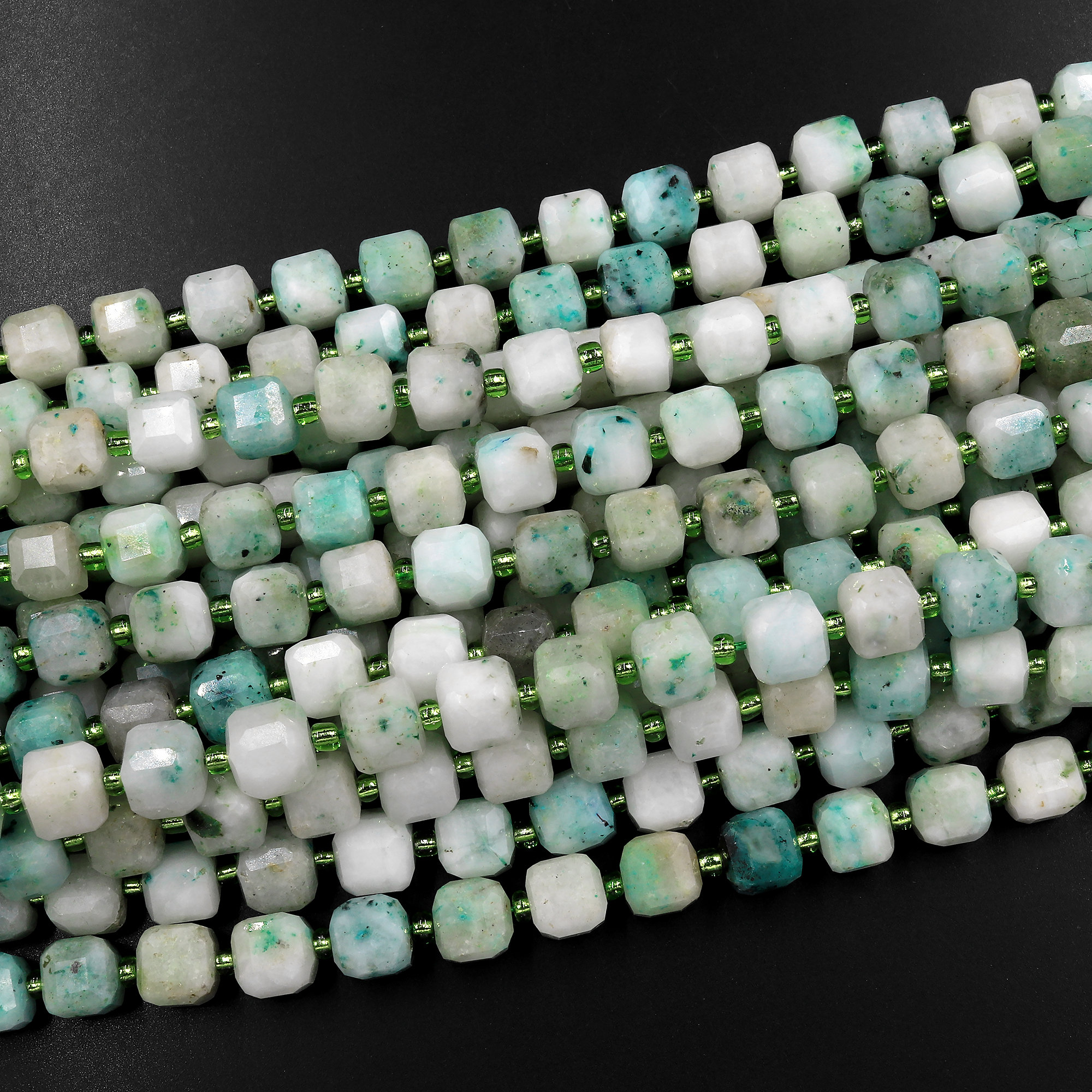 Natural Sky Mountain Jade Faceted 8mm Cube Beads Gemstone