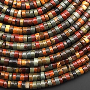 AAA ナチュラル レッド クリーク ジャスパー ビーズ 4 mm 6 mm 8 mm Heishi Rondelle 別名マルチカラー ピカソ ジャスパー 15.5 インチ ストランド