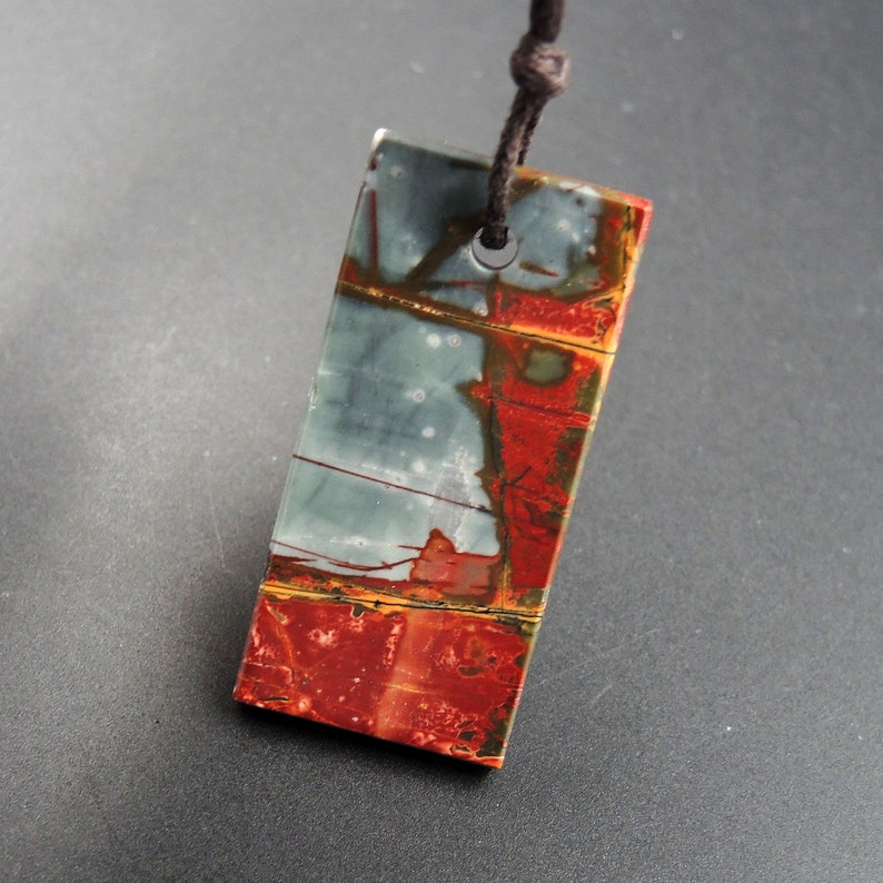Red Creek Jasper Pendant Cherry Creek Jasper Multicolor Picasso Jasper Pendant Flat Rectangle Natural Stone Slab Pendant P1586
