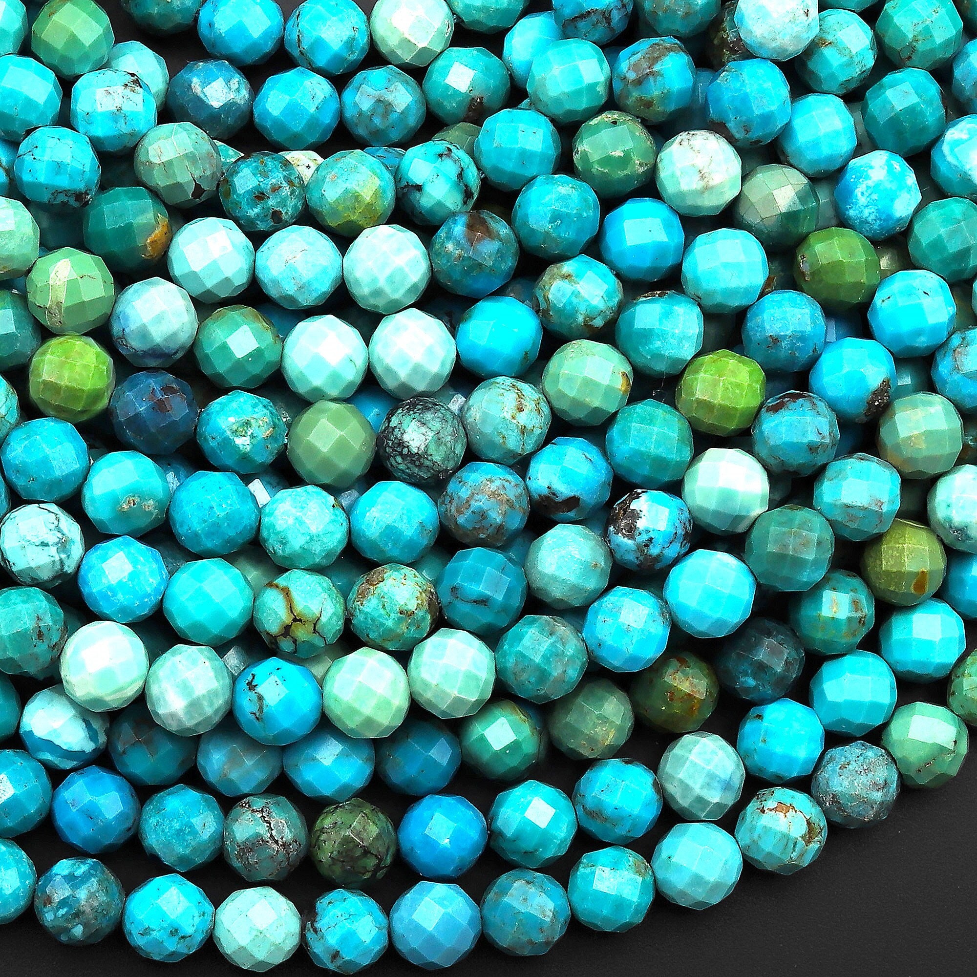 AAA天然ターコイズ 5mm 6mm ファセットラウンドビーズ 本物のブルー