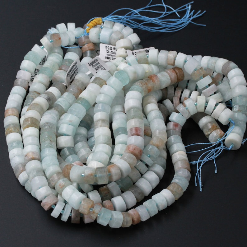 Matte Finish Natural Blue Aquamarine Beads Large Wheel Rondelle Genuine Real Aquamarine Gemstone High Quality Designer Beads Full 16 Strand