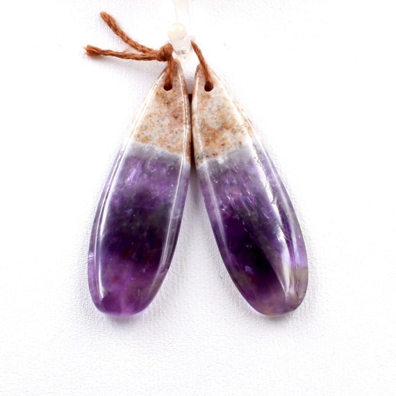 Drilled Natural Amethyst Earring Beads Pair Teardrop Cabochon Matched Gemstone Drilled Natural Amethyst Earring Beads Pair Teardrop Cabochon Matched Gemstone