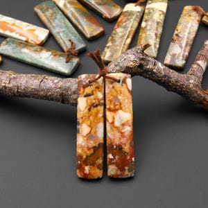 Natural Owyhee Picture Jasper Rectangle Earring Pair Drilled Matched Gemstone From Oregon image 8