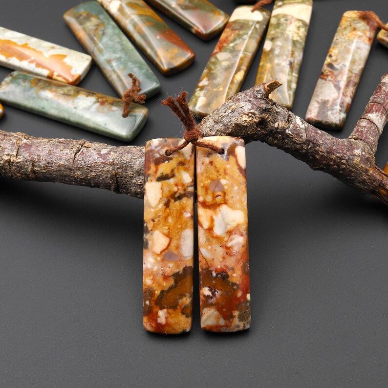 Natural Owyhee Picture Jasper Rectangle Earring Pair Drilled Matched Gemstone From Oregon image 8