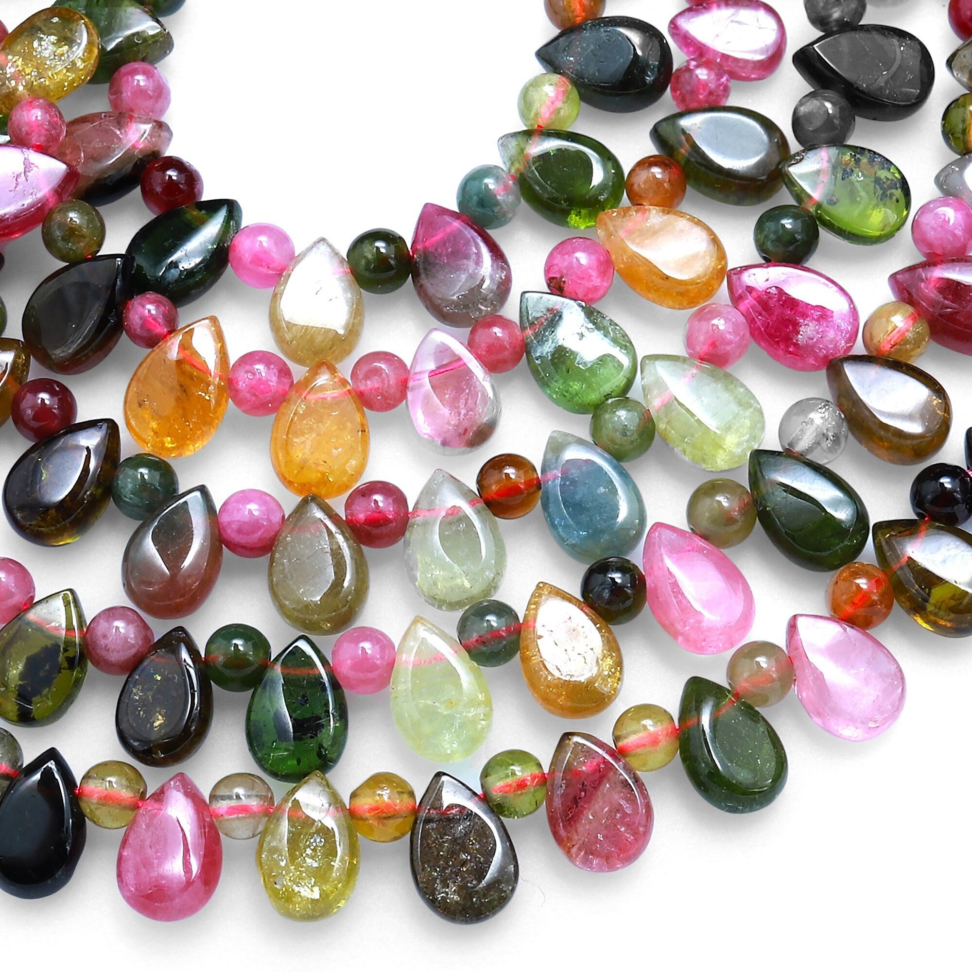 AAA Tourmaline Smooth Teardrop Beads Natural Multicolor Watermelon Pink Green Yellow Gemstone 15.5" Strand