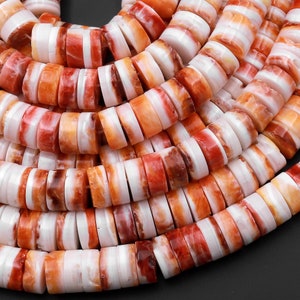 Natural Orange Spiny Oyster Heishi Beads 8mm Gemstone 15.5" Strand