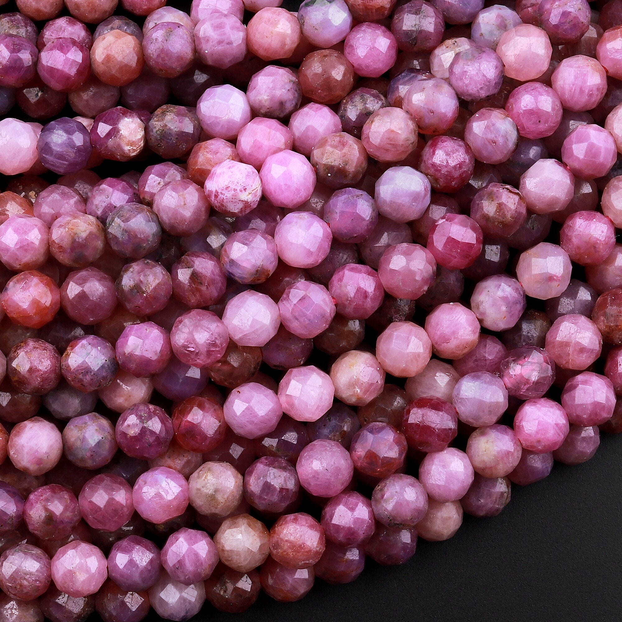 Ruby's Natural Real Genuine Natural Ruby Gemstone Faceted 5mm Round Beads Laser ...