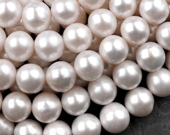 AA Genuine White Freshwater Pearl 6mm 8mm 9mm 10mm 12mm Round Pearl Shimmery Iridescent Classic White Pearl 15.5&quot; Strand
