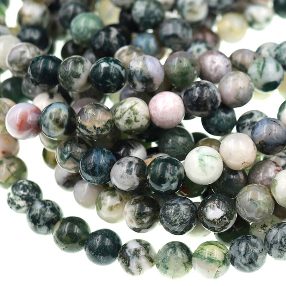 Natural Round Beads Green Moss Tree Agate Big Hole 6mm 8mm 10mm 12mm 15" Strand 