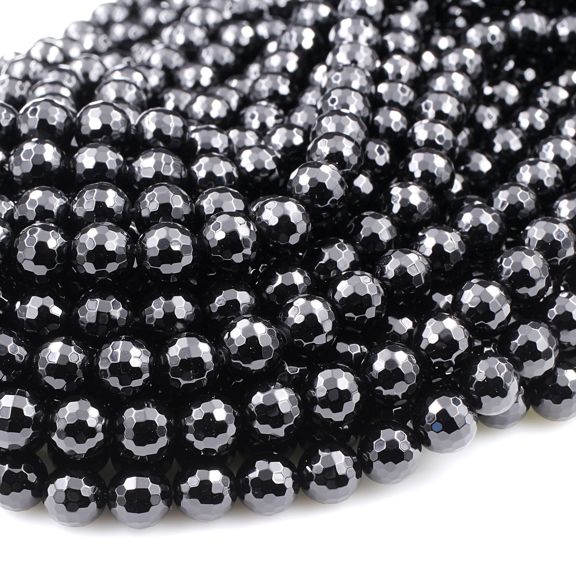 Sold Per Strand 10mm Gemstone Beads Black Onyx Faceted Round Beads Sold Per Strand 10mm Gemstone Beads Black Onyx Faceted Round Beads