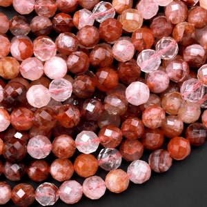 AAA Faceted Natural Red Hematoid Lepidocrocite Quartz 6mm 8mm 10mm Round Beads Rare Red Quartz Crystal Powerful Energy Stone 15.5&quot; Strand