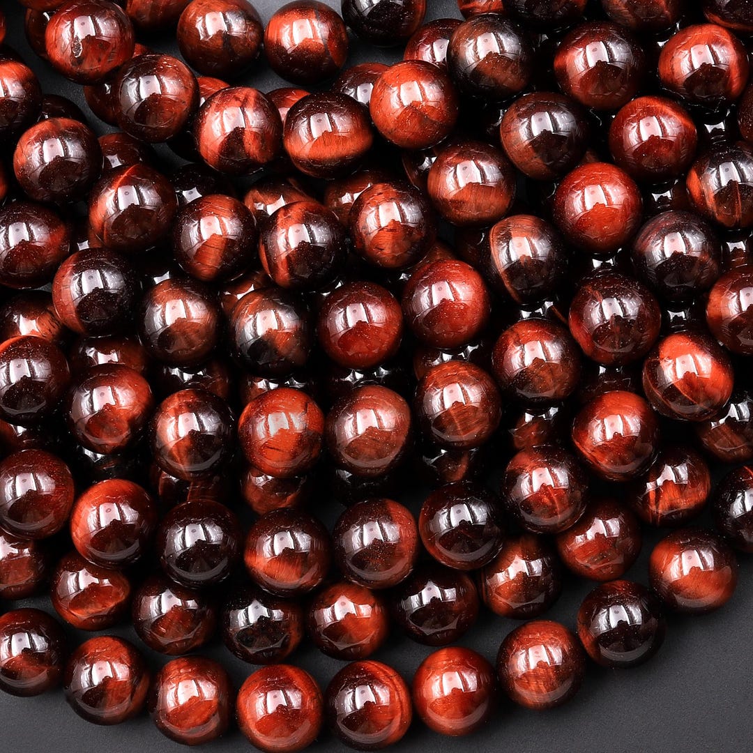 Red Tiger Eye Gemstone Round Beads - Choose Size: 4mm, 6mm, 8mm, 10mm, 12mm, 15.5" Strand