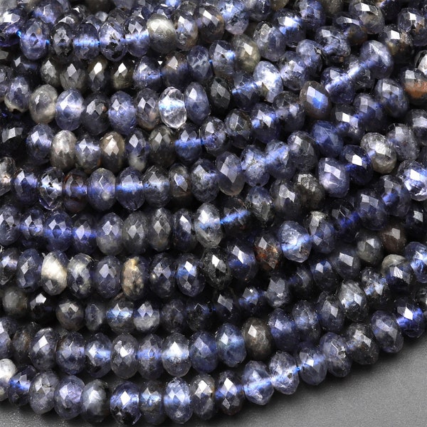 Natural Iolite Faceted 3mm 4mm 5mm 6mm Rondelle Beads Genuine Real Gemstone Beads 15.5" Strand