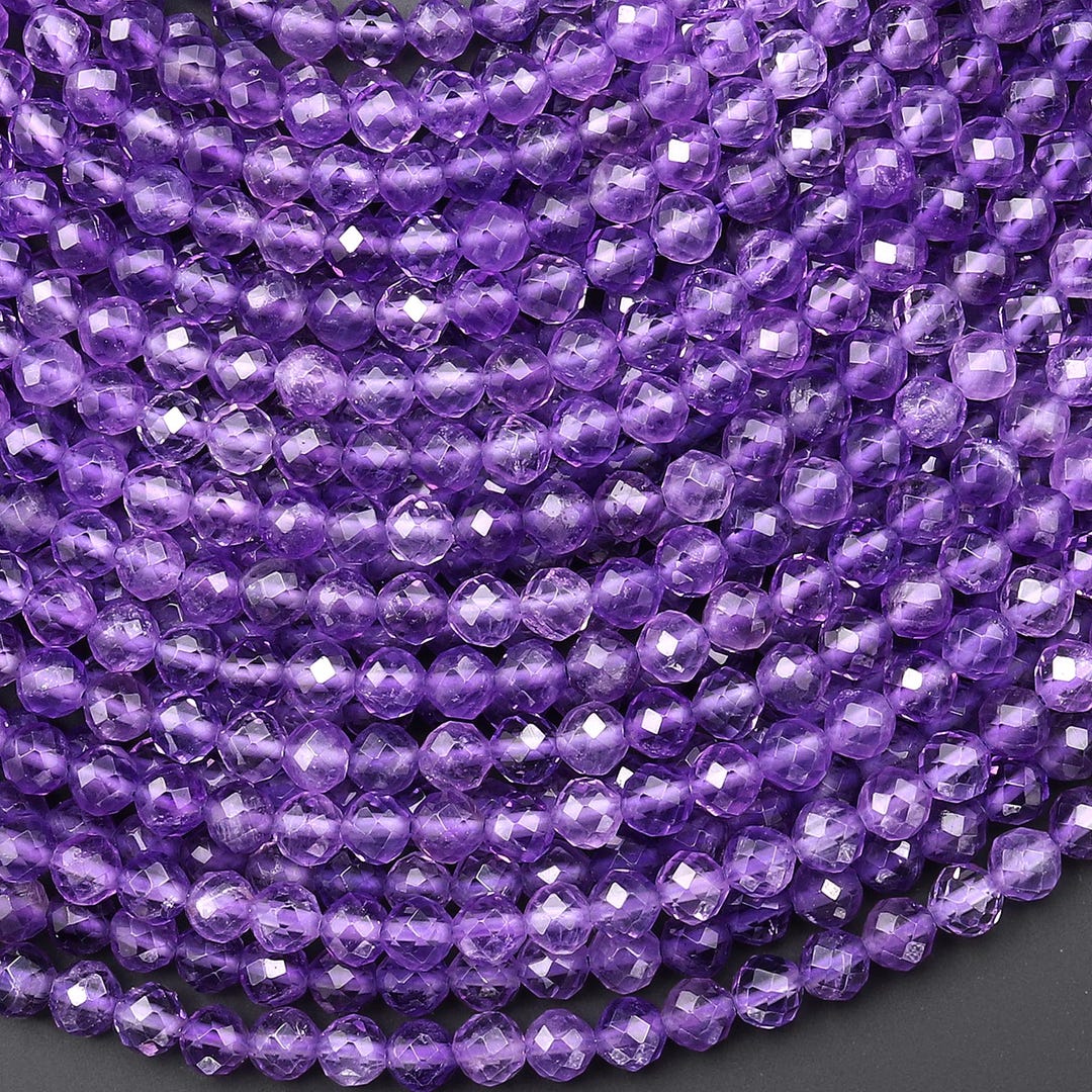 Translucent Amythyst AAA Gemmy Translucent Faceted Natural Purple Amethyst 4mm Round Beads ...