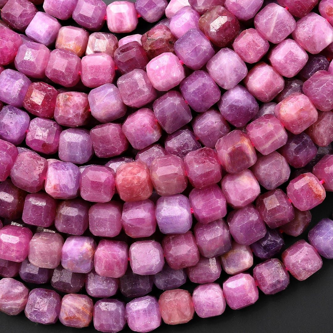 AAA Large Real Genuine Natural Pink Ruby Faceted 6mm 8mm Cube Gemstone ...