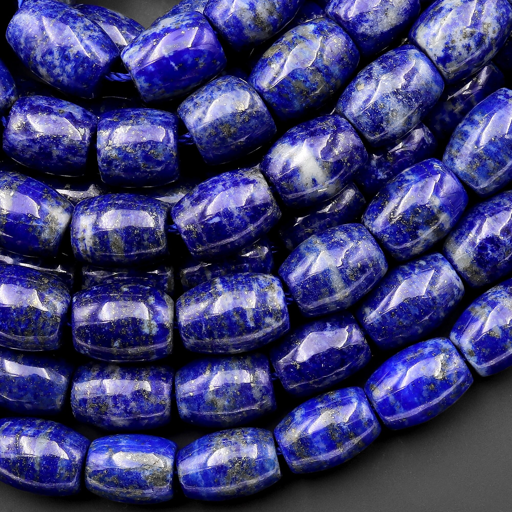 Natural Blue Lapis Drum Barrel Beads 10mm 12mm 14mmmm With Pyrite ...