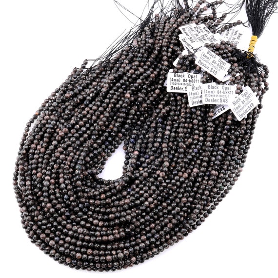 Natural Australian Black Opal Faceted 3mm 4mm Round Beads 15.5 Strand Etsy