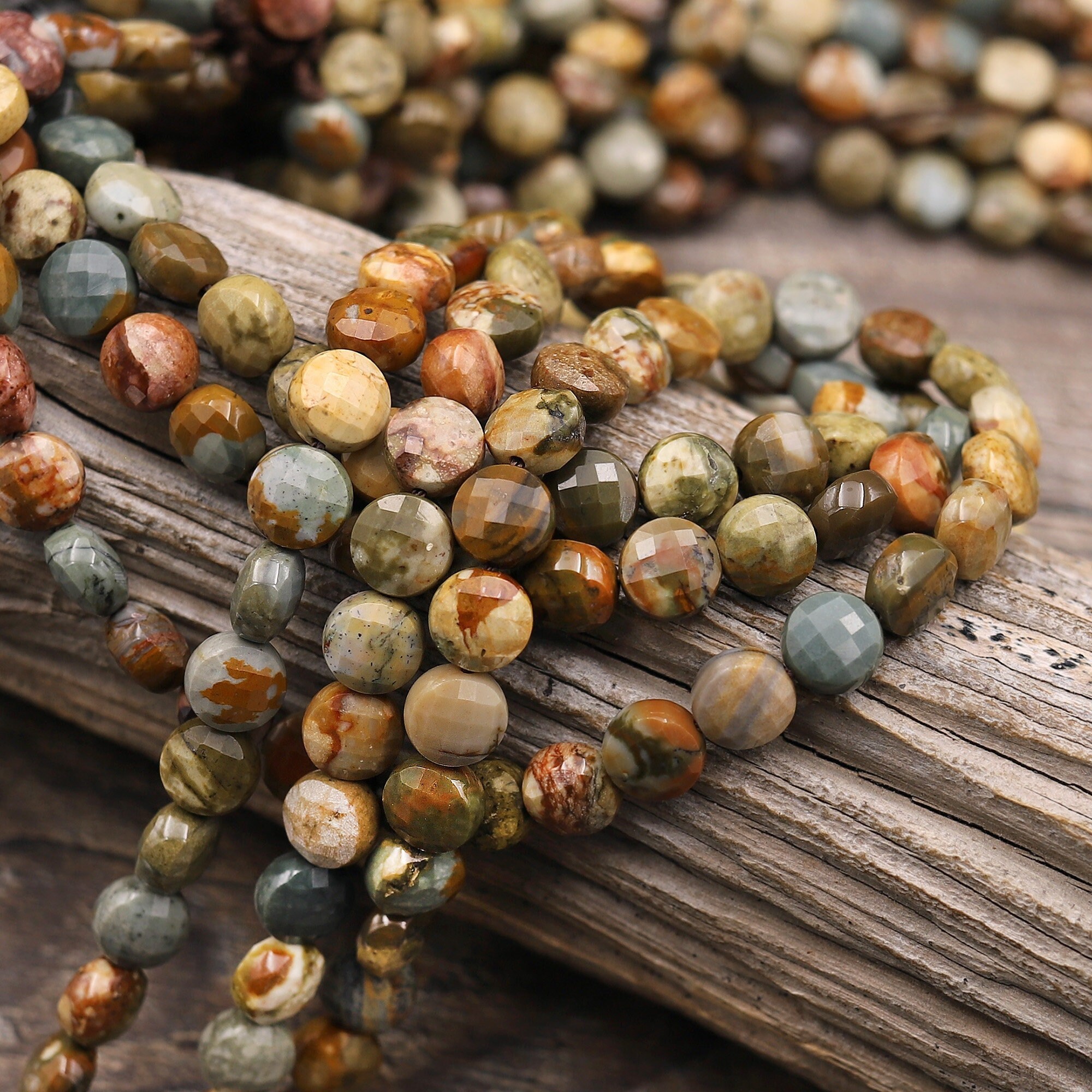 Faceted Natural Owyhee Picture Jasper Coin Beads 6mm 8mm 10mm 15.5 ...