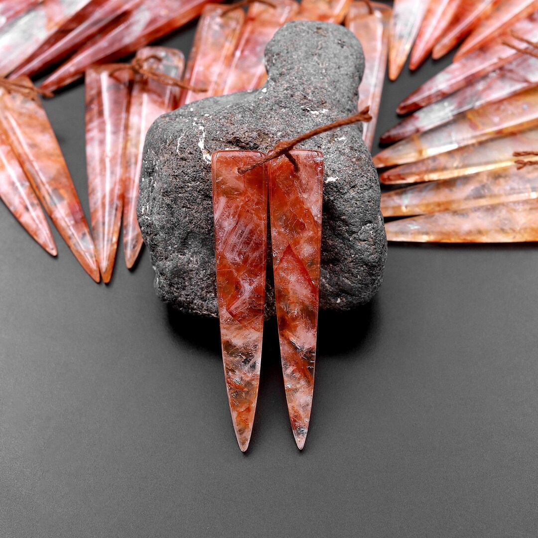 Natural Translucent Lepidocrocite Quartz Dagger Long Triangle Earring ...