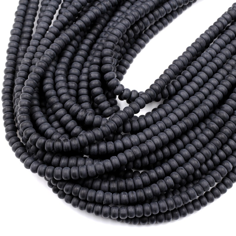 Matte Natural Onyx Rondelle 4mm 6mm 8mm Beads Quality Natural Black Gemstones 15.5" Strand image 5