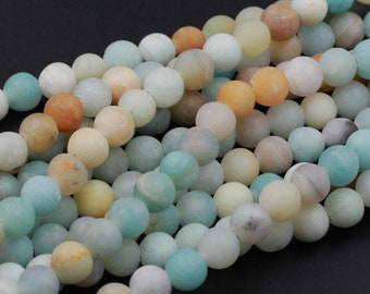 Perlas de agujero grande Amazonita multicolor natural 8 mm Cuentas redondas mates 10 mm Cuentas redondas mates Gran agujero de 2.5 mm 8 "Hebra