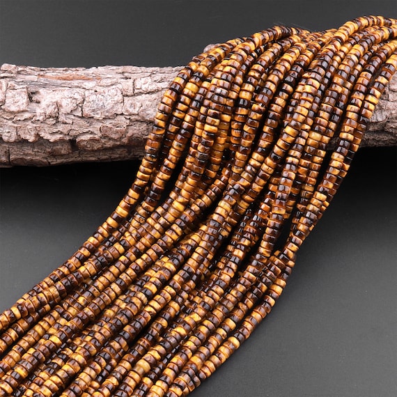 20 mm Carved Tigers Eye Beads Necklace 20 - Ruby Lane