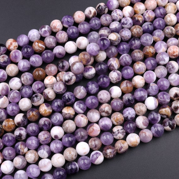 Natural Purple Flower Amethyst 4mm 6mm 8mm 10mm Smooth Round Beads 15.5