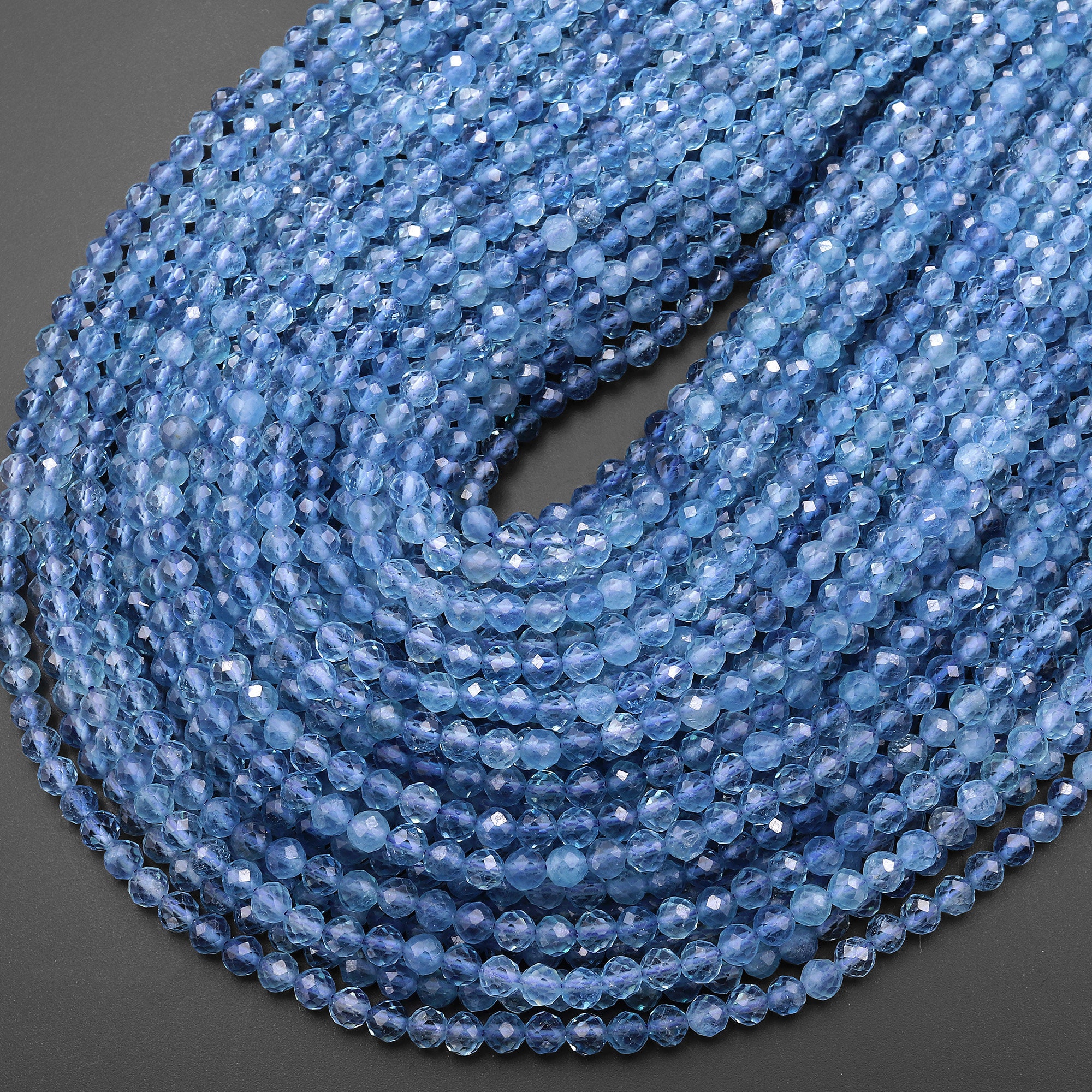 Perline Di Pietra Preziosa Acquamarina AAA: Tondo Sfaccettato