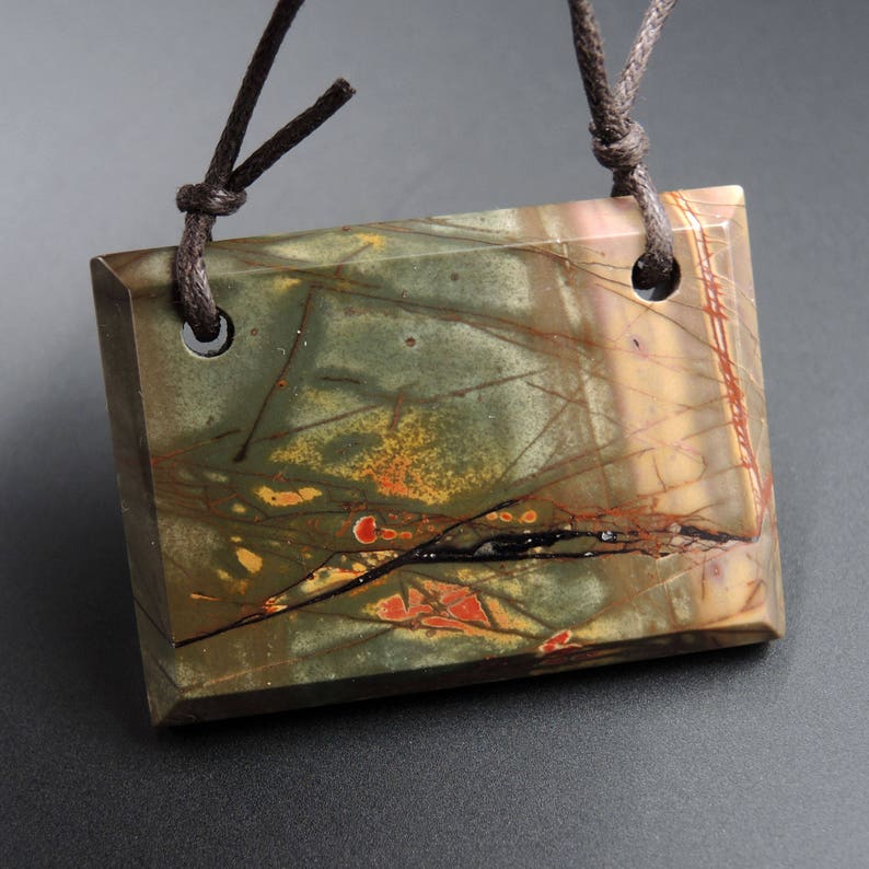Natural Red Creek Jasper Pendant Cherry Creek Jasper Pendant Multicolor Rectangle Cabochon Cab Two Hole Drilled Pendant P1081
