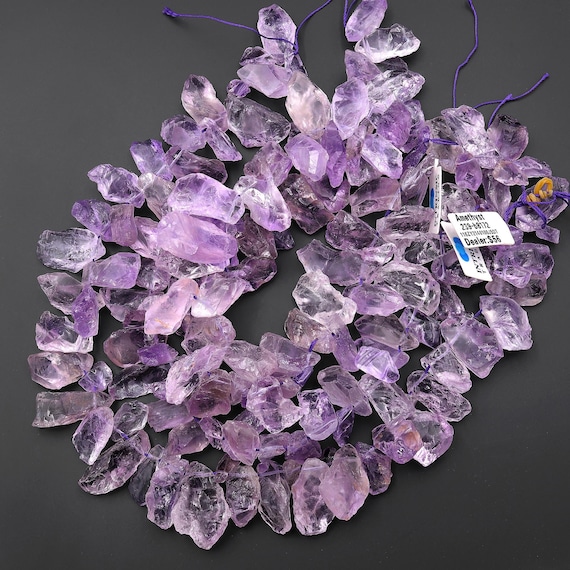 Natural Raw Amethyst Freeform Drilled Beads For Jewelry Making - Purple Crystal, Top-Drilled, 1mm Hole