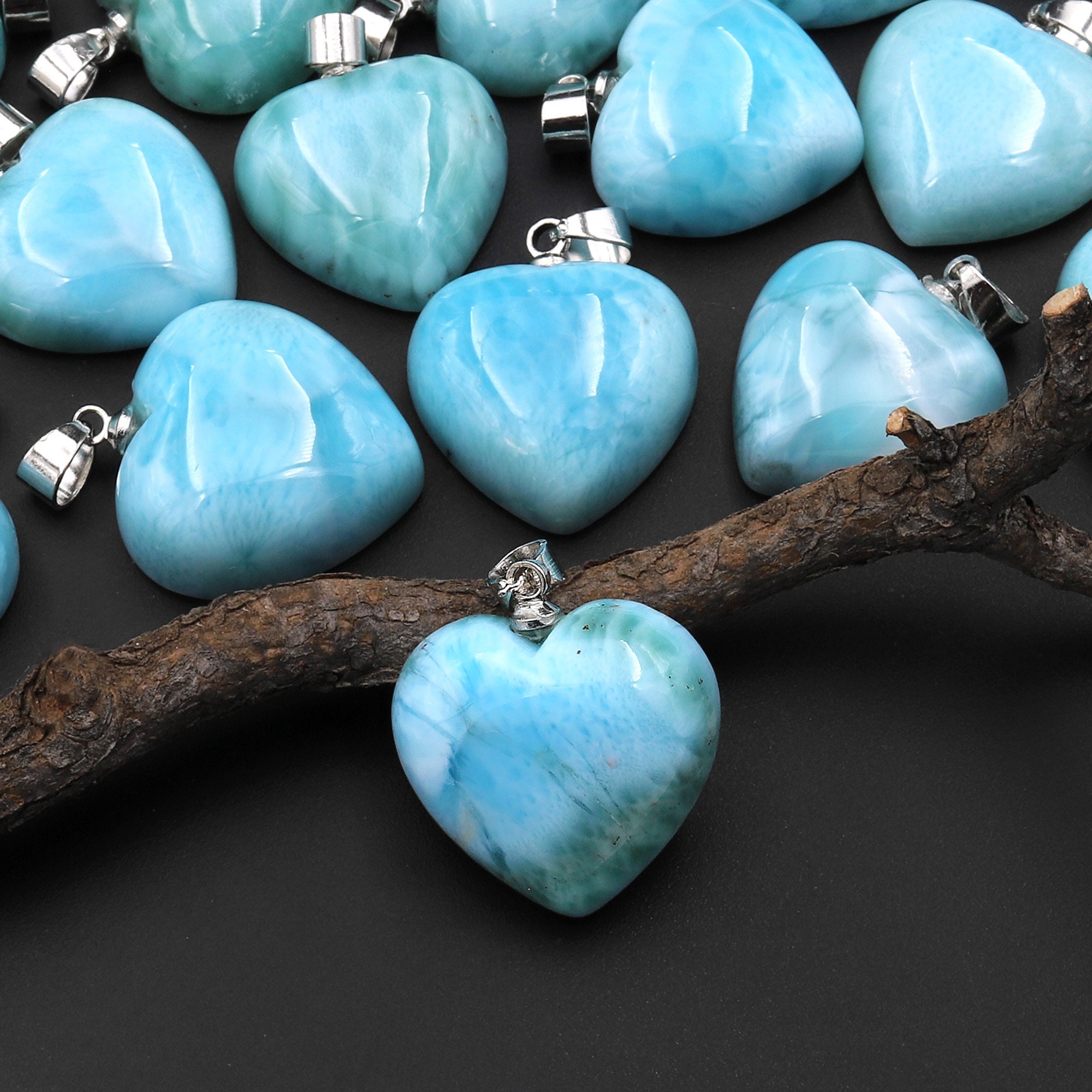 天然ブルーラリマーハートペンダント 本物の本物のラリマー宝石 - Etsy