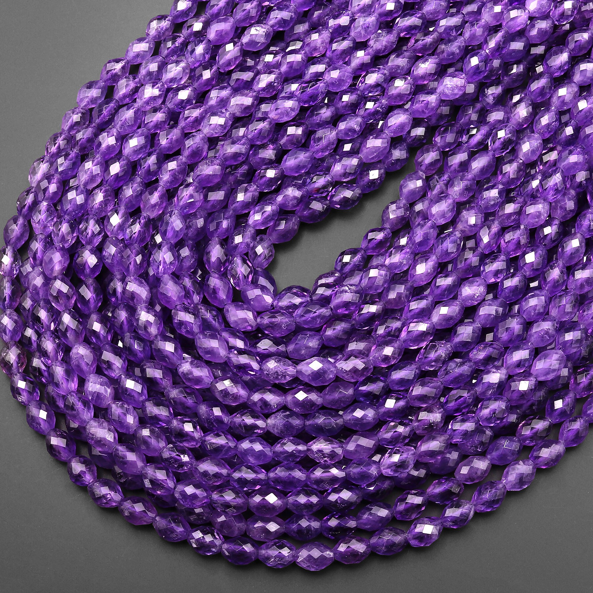 AAA Natural Purple Amethyst Faceted Drum Barrel Rice Beads 15.5