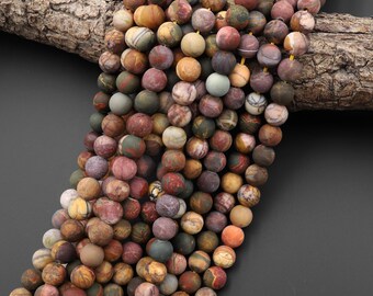 Red Creek Jasper Matte Round Beads – 15.5" Strand, Multiple Sizes (4mm-12mm)