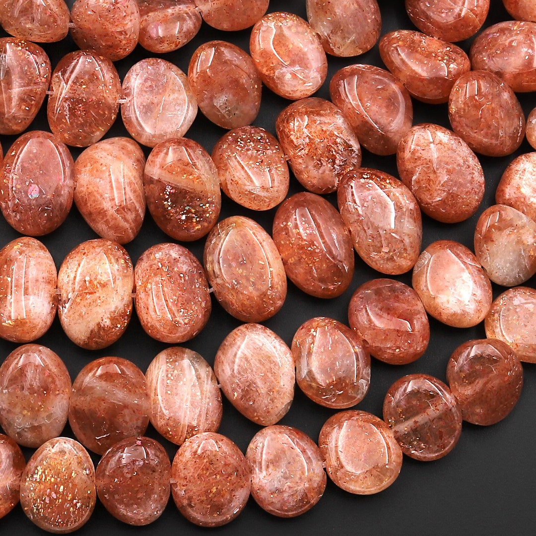Fiery Natural Sunstone Smooth Oval Nugget Beads Center Drilled