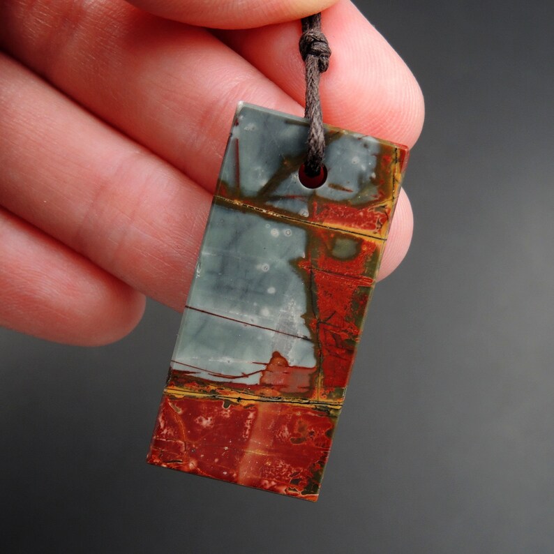 Red Creek Jasper Pendant Cherry Creek Jasper Multicolor Picasso Jasper Pendant Flat Rectangle Natural Stone Slab Pendant P1586