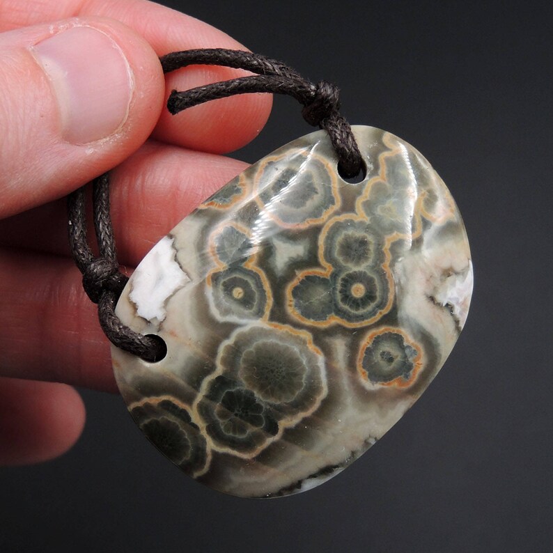 Ocean Jasper Pendant Natural Ocean Jasper Pendant Yellow Orange White Grey Green Drilled Two Hole Pendant P1274