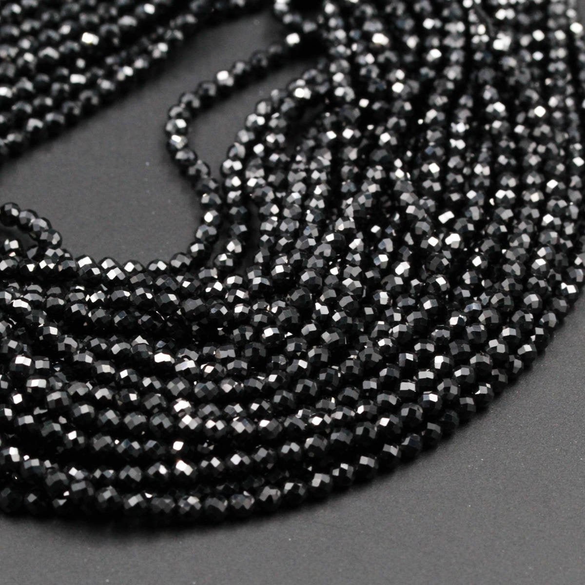 Natural AAA Grade Black Spinel Gemstone Faceted Rondelle Spacer Beads Strand 15"