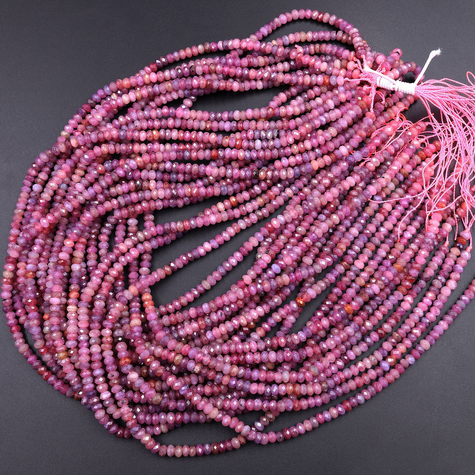 Genuine Natural Reddish Pink Ruby Gemstone Faceted 3mm 4mm 6mm Rondelle ...