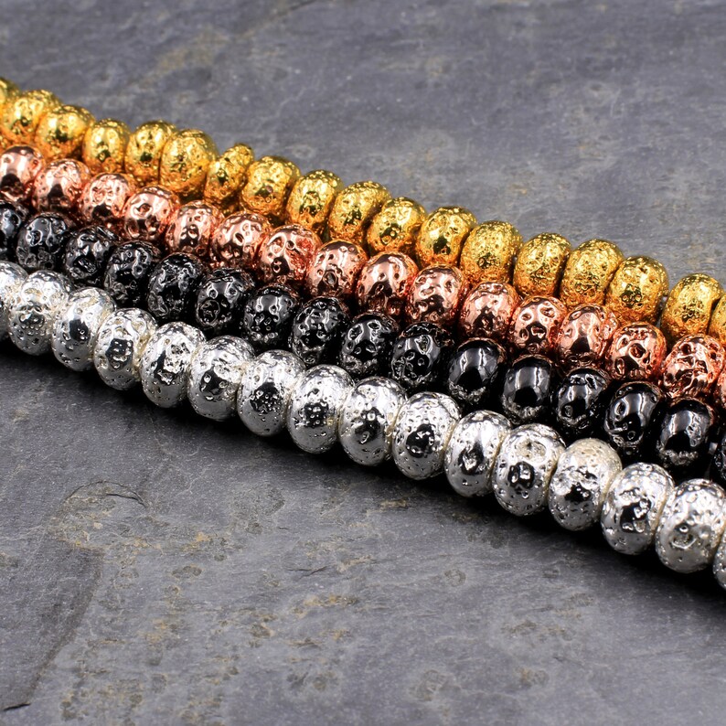 Titanium Lava Rondelle Beads 8mm 10mm Natural Volcanic Rock Stone