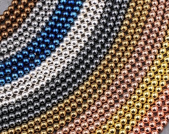 2 mm, 3 mm, 4 mm Hämatit, glatte, runde Perlen, metallisch glänzend, Silber, Gold, Blau, Bronze, Gunmetal, Schwarz, Roségold, 15,5 Zoll Strang