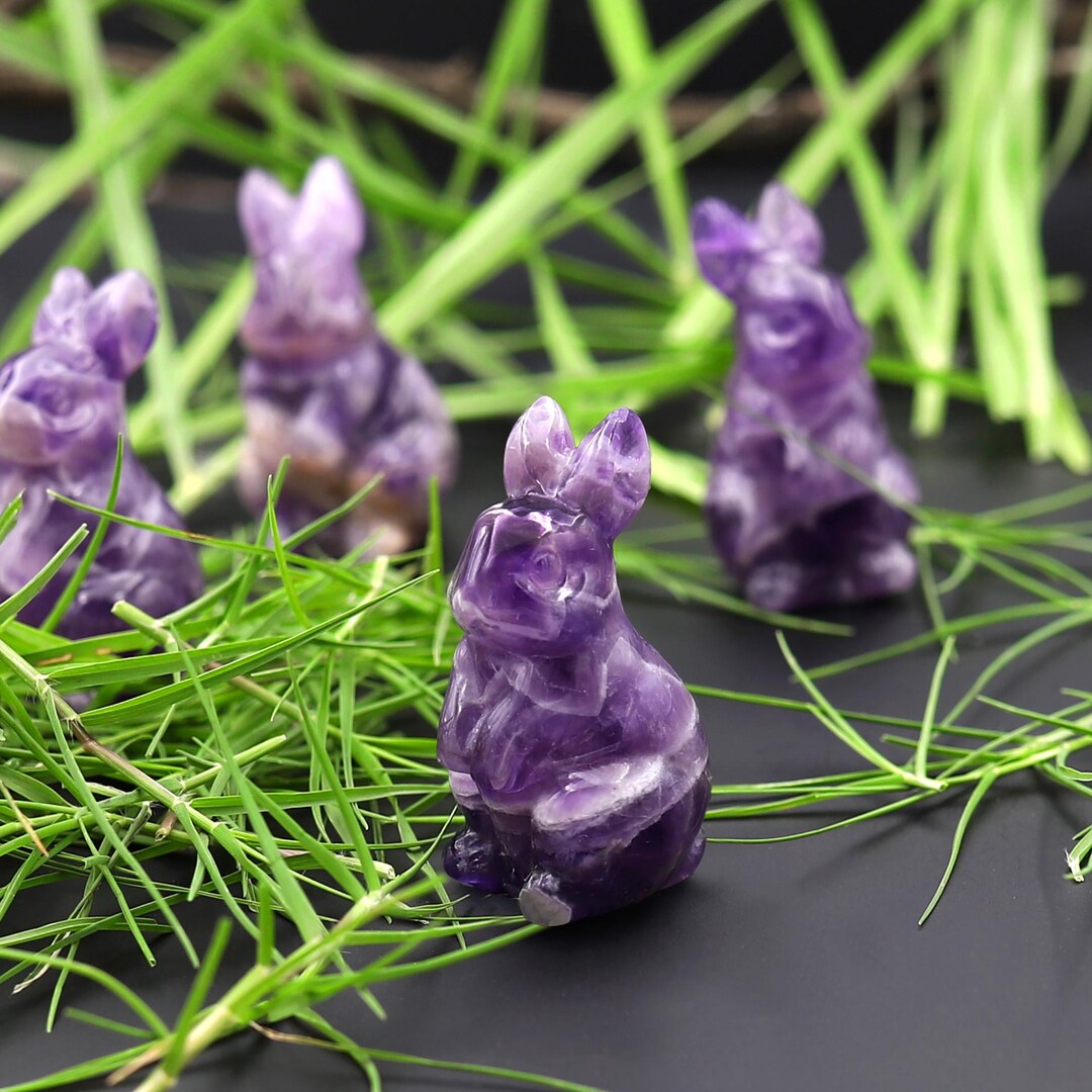 Hand-carved Natural Purple Chevron Amethyst Bunny Rabbit Figurine ...