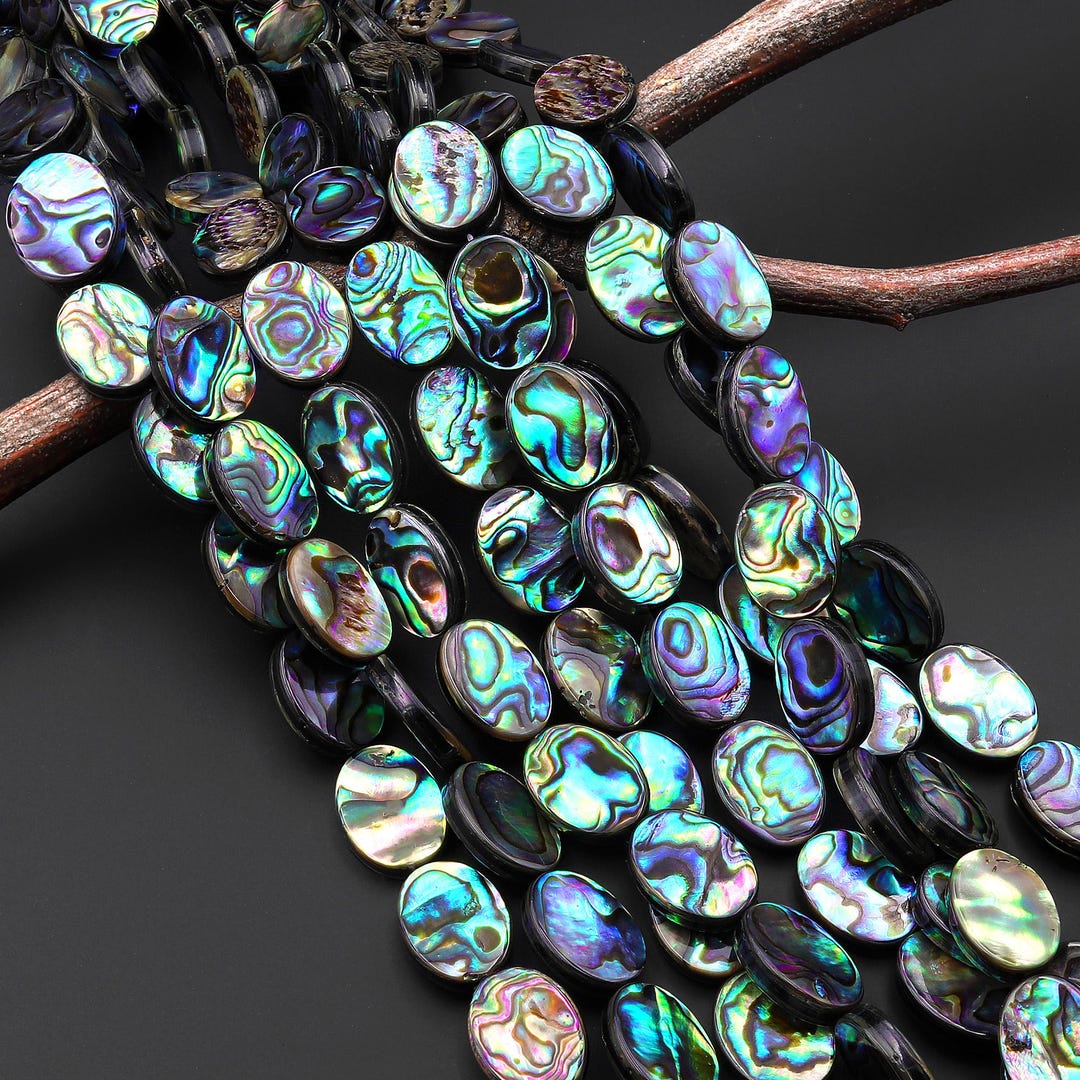 AAA Natural Abalone Shell 8mm 10mm 14mm 18mm Oval Beads Iridescent ...