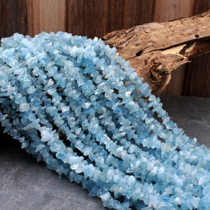 Rough Raw Natural Aquamarine Beads Freeform Nuggets Hand Hammered Chiseled Blue Aquamarine Gemstone Organic Cut Blue Beryl 15.5" Strand