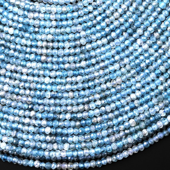 Rare Genuine Natural Blue Zircon Faceted 3mm 4mm Rondelle Beads