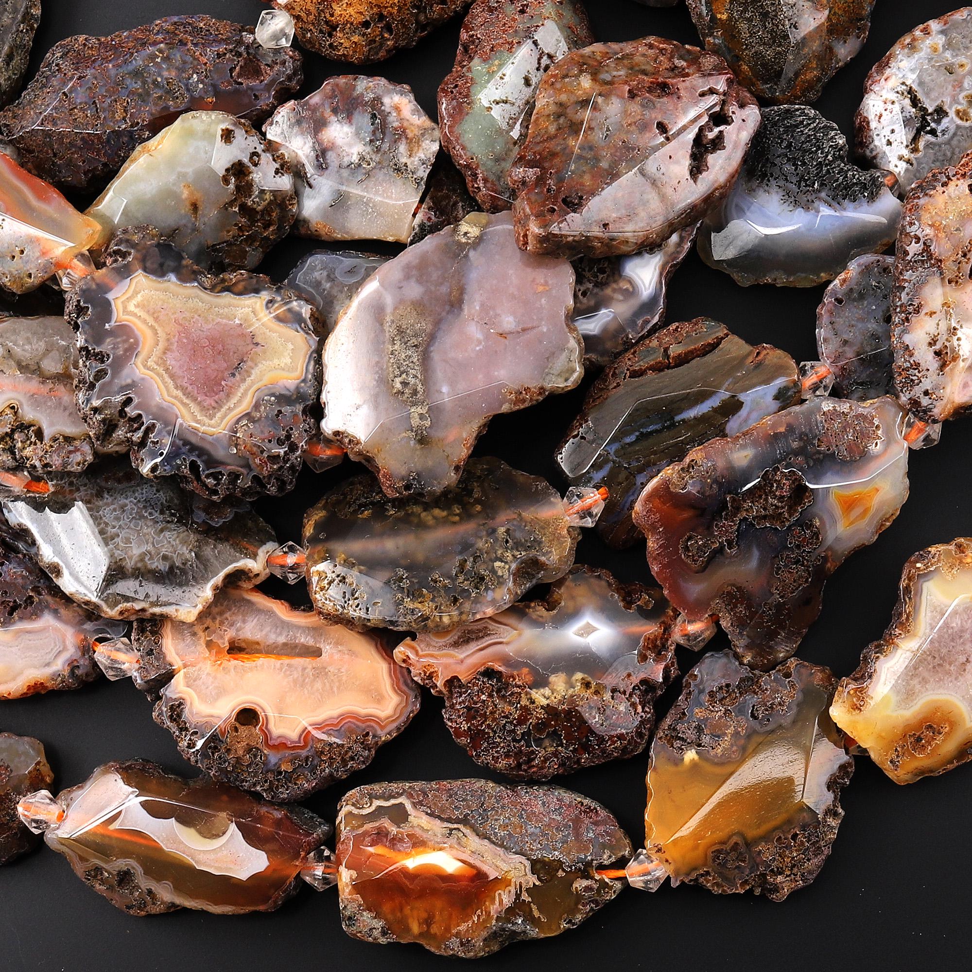 Collier Pendentif En Agate Brune Naturelle Brillante - Plaqué Argent Sur Cuivre - Neuf