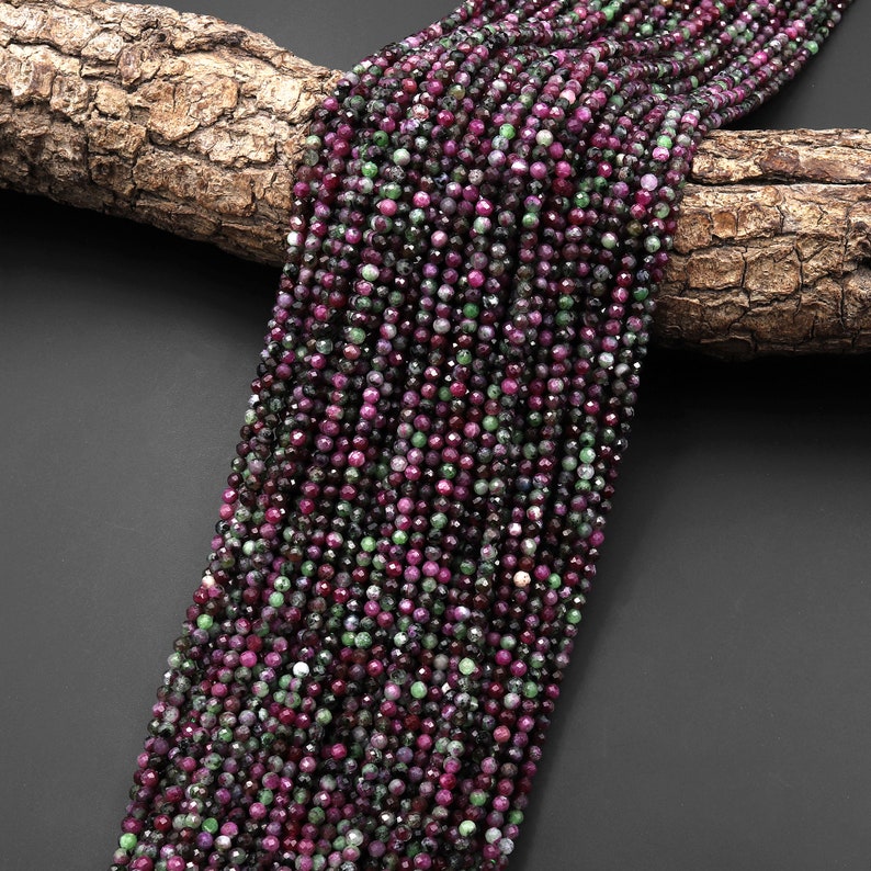 Faceted Natural Red Ruby Green Zoisite 2mm 3mm Round Beads Laser ...