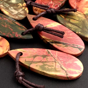 Natural Red Creek Jasper Pendant Top Drilled Long Teardrop Shape Flat Pendant Natural Multi Color Picasso Jasper Cherry Creek Jasper
